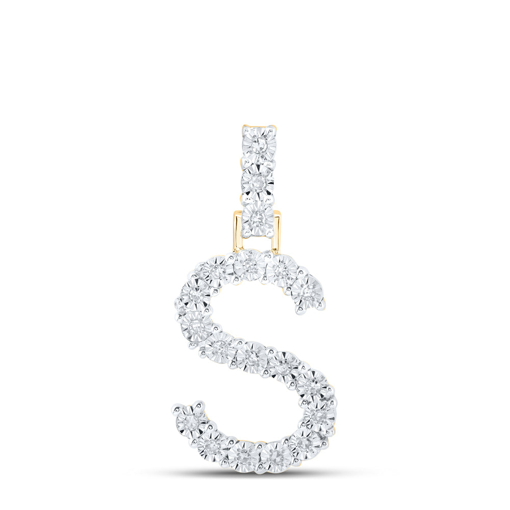 0.1 Ctw Natural Diamond Tennis Initial Letter S Pendant in 10k Yellow Gold