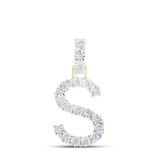 0.1 Ctw Natural Diamond Tennis Initial Letter S Pendant in 10k Yellow Gold