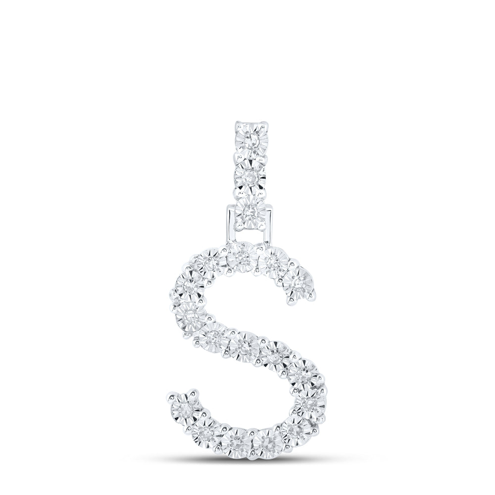 0.1 Ctw Natural Diamond Tennis Initial Letter S Pendant in 10k White Gold