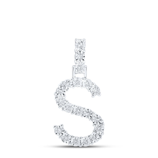 0.1 Ctw Natural Diamond Tennis Initial Letter S Pendant in 10k White Gold