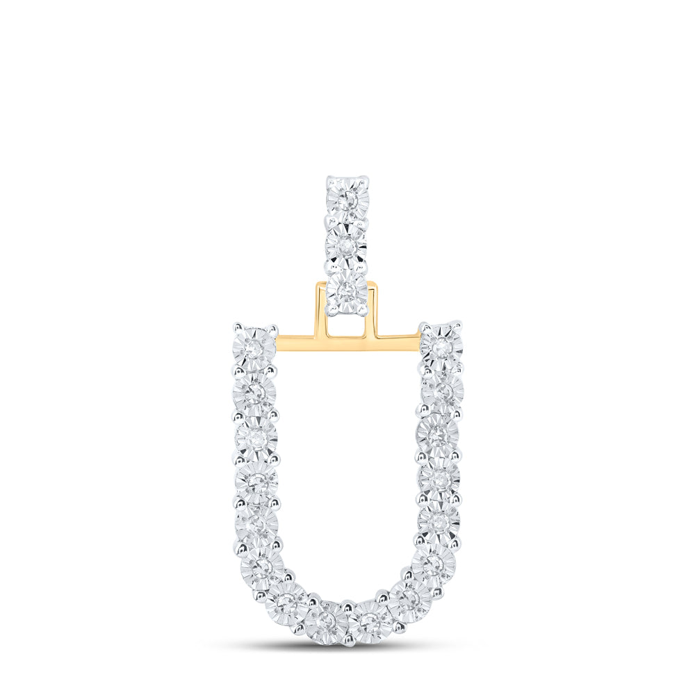 0.1 Ctw Natural Diamond Tennis Initial Letter U Pendant in 10k Yellow Gold