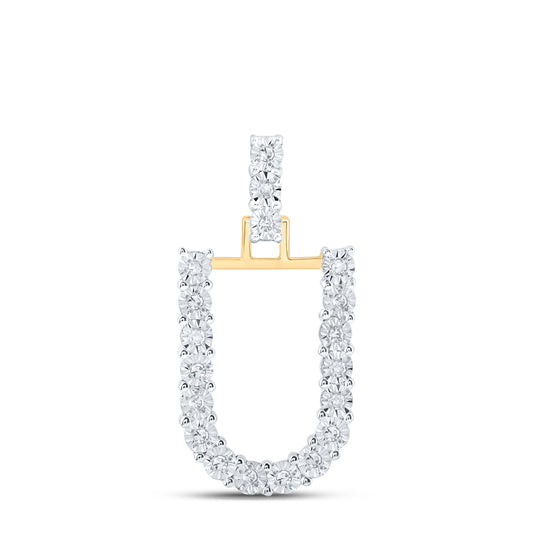 0.1 Ctw Natural Diamond Tennis Initial Letter U Pendant in 10k Yellow Gold