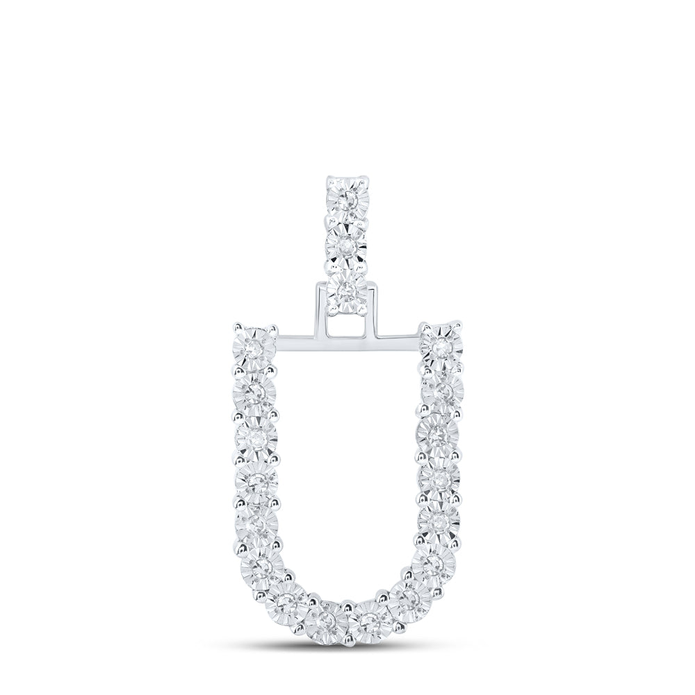 0.1 Ctw Natural Diamond Tennis Initial Letter U Pendant in 10k White Gold
