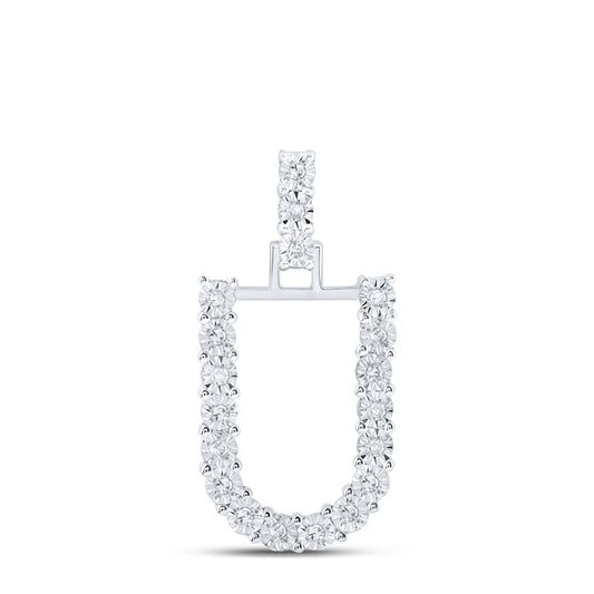 0.1 Ctw Natural Diamond Tennis Initial Letter U Pendant in 10k White Gold