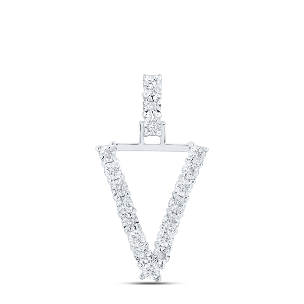 0.1 Ctw Natural Diamond Tennis Initial Letter V Pendant in 10k White Gold