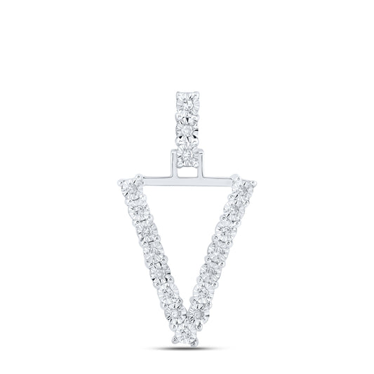 0.1 Ctw Natural Diamond Tennis Initial Letter V Pendant in 10k White Gold