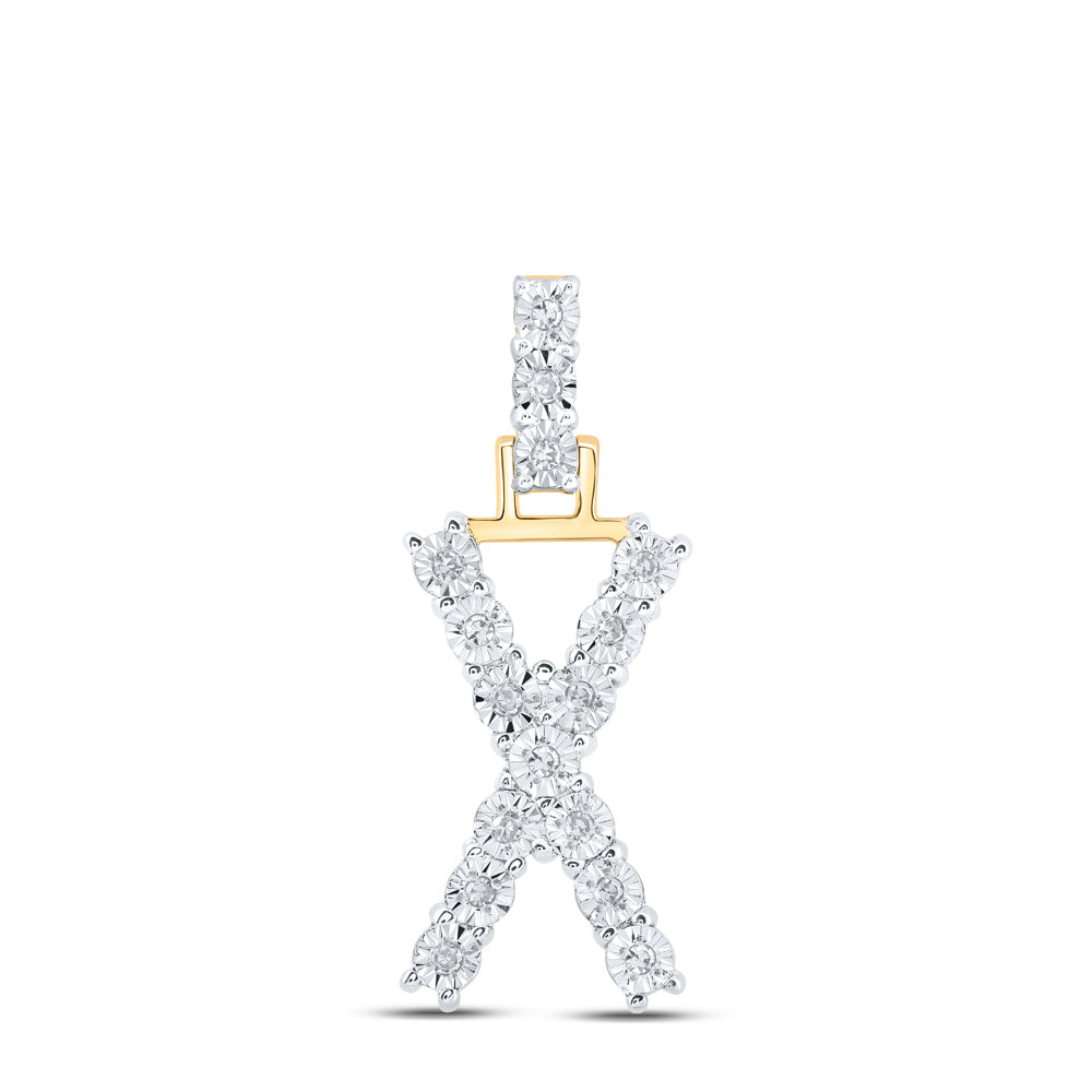 0.08 Ctw Natural Diamond Tennis Initial Letter X Pendant in 10k Yellow Gold