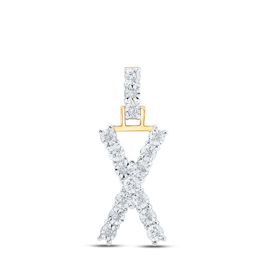 0.08 Ctw Natural Diamond Tennis Initial Letter X Pendant in 10k Yellow Gold