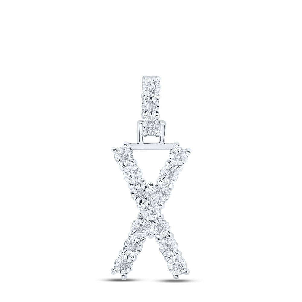 0.08 Ctw Natural Diamond Tennis Initial Letter X Pendant in 10k White Gold