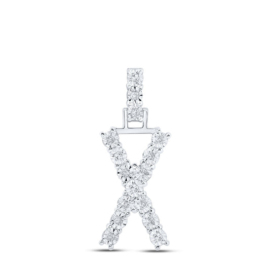 0.08 Ctw Natural Diamond Tennis Initial Letter X Pendant in 10k White Gold