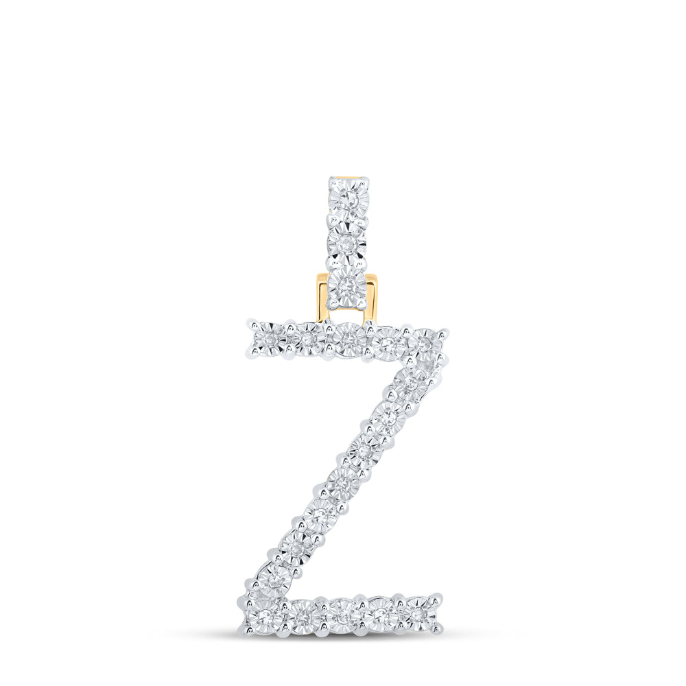 0.11 Ctw Natural Diamond Tennis Initial Letter Z Pendant in 10k Yellow Gold