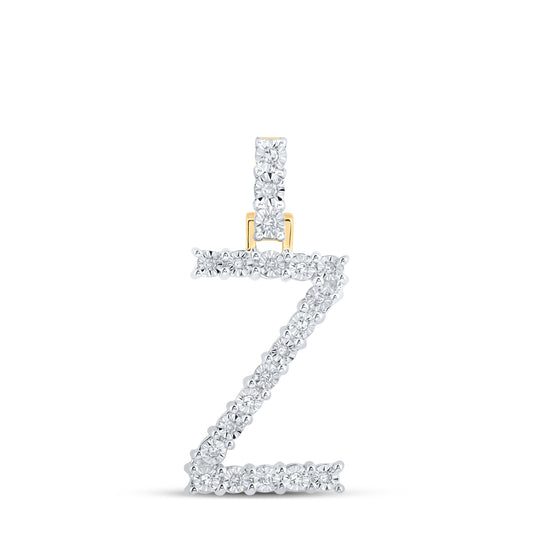 0.11 Ctw Natural Diamond Tennis Initial Letter Z Pendant in 10k Yellow Gold