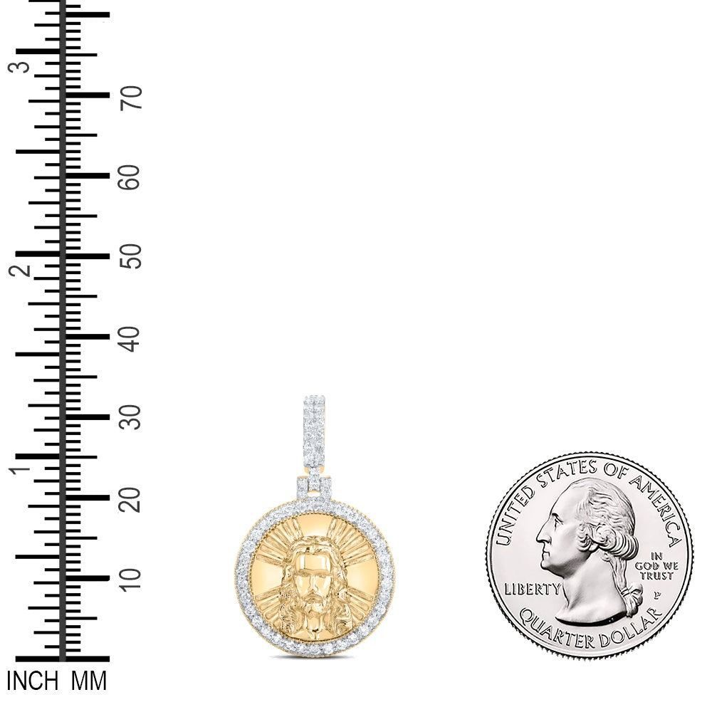 0.69 Ctw Natural Diamond Jesus Medallion Gift Pendant in 10k Yellow Gold
