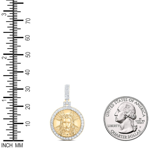 0.69 Ctw Natural Diamond Jesus Medallion Gift Pendant in 10k Yellow Gold