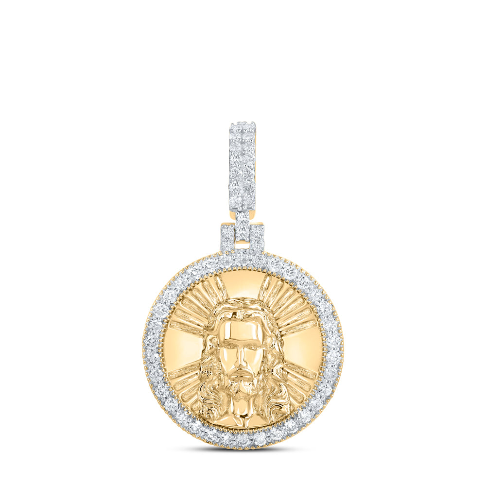 0.69 Ctw Natural Diamond Jesus Medallion Gift Pendant in 10k Yellow Gold