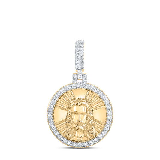 0.69 Ctw Natural Diamond Jesus Medallion Gift Pendant in 10k Yellow Gold