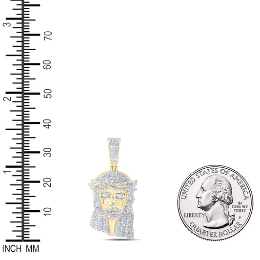 2.31 Ctw Natural Diamond Jesus Face Religious Pendant in 10k Yellow Gold