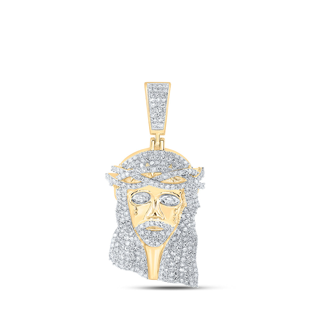 2.31 Ctw Natural Diamond Jesus Face Religious Pendant in 10k Yellow Gold