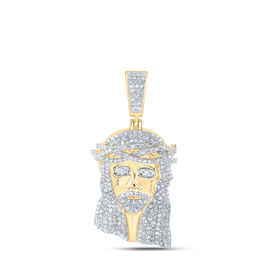 2.31 Ctw Natural Diamond Jesus Face Religious Pendant in 10k Yellow Gold