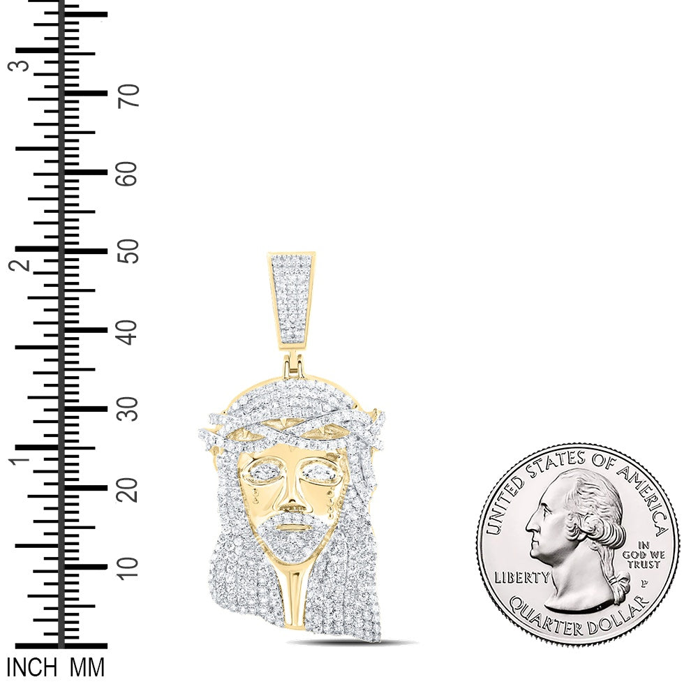 6.3 Ctw Natural Diamond Jesus Head Face Pendant in 10k Yellow Gold