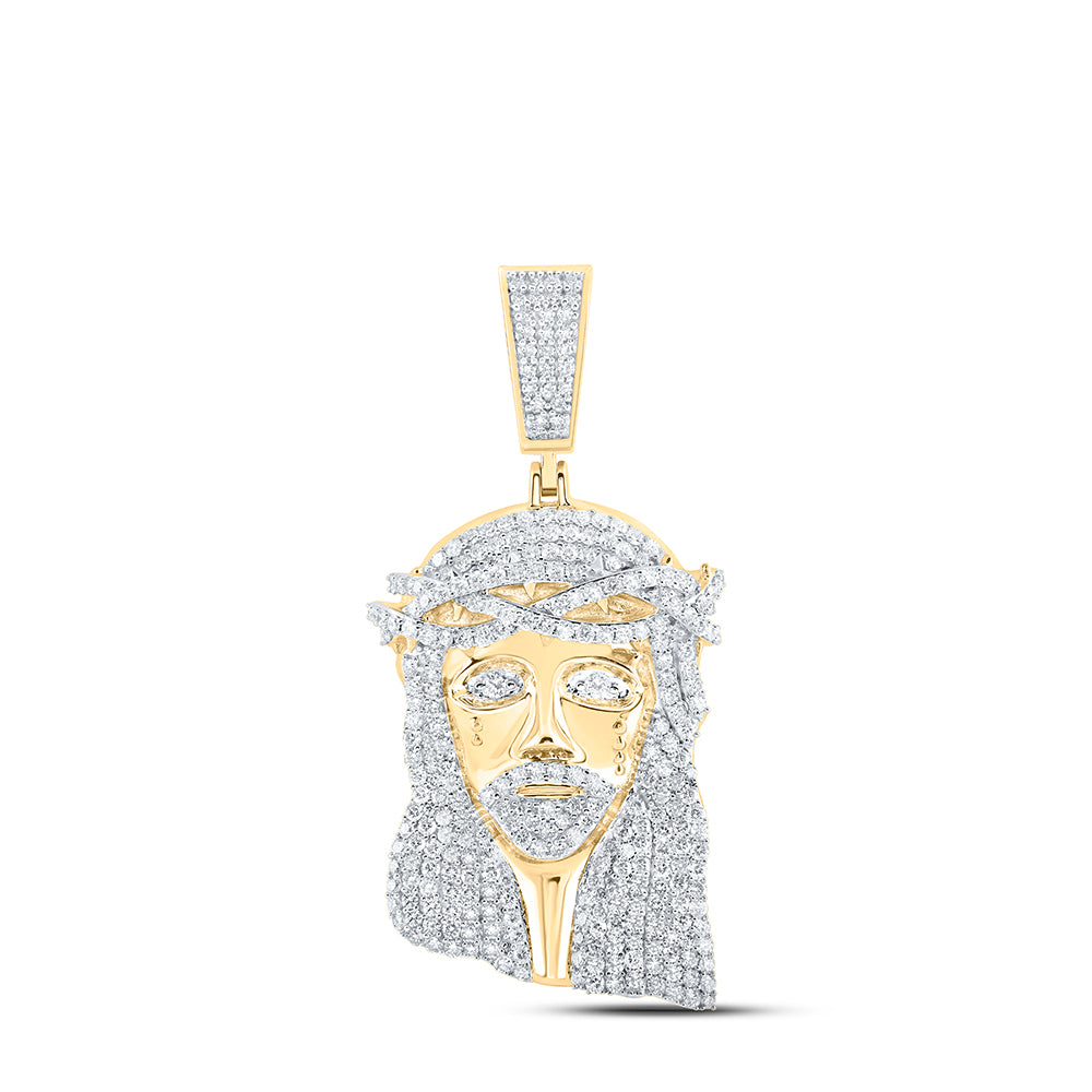 6.3 Ctw Natural Diamond Jesus Head Face Pendant in 10k Yellow Gold