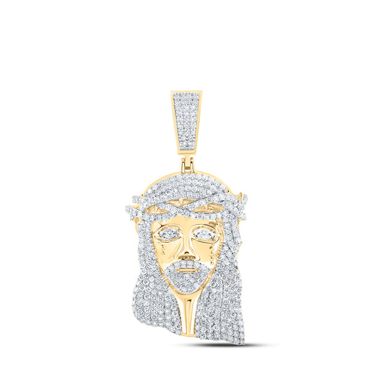 6.3 Ctw Natural Diamond Jesus Head Face Pendant in 10k Yellow Gold