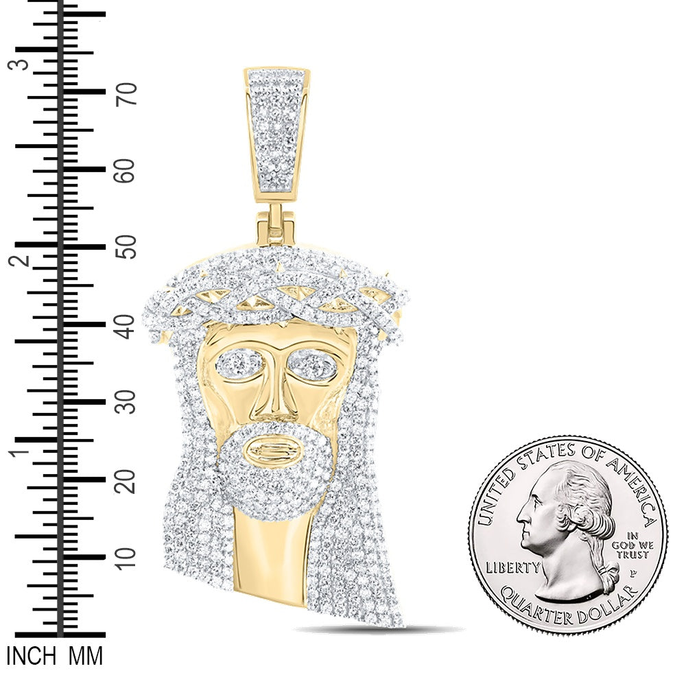 4.95 Ctw Natural Diamond Jesus Piece Face Head Pendant in 10k Yellow Gold