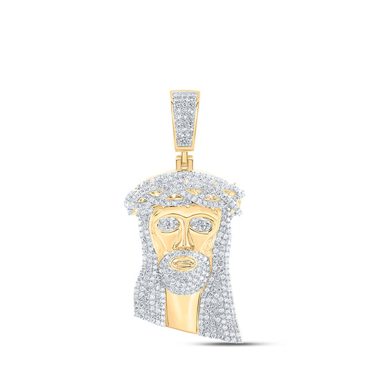 4.95 Ctw Natural Diamond Jesus Piece Face Head Pendant in 10k Yellow Gold