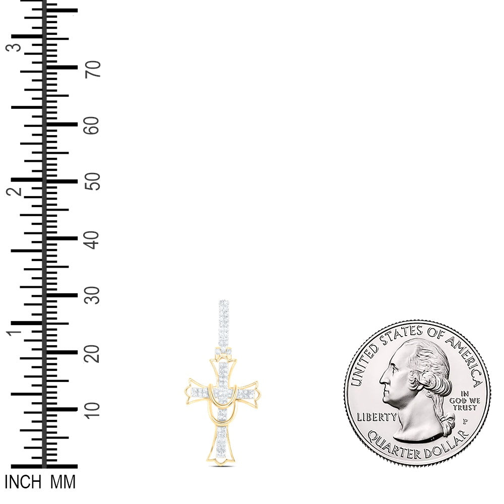 0.49 Ctw Natural Diamond Cross Religious Pendant in 10k Yellow Gold
