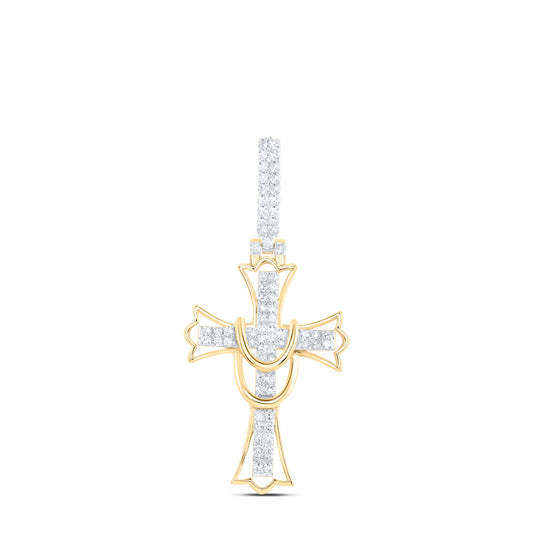 0.49 Ctw Natural Diamond Cross Religious Pendant in 10k Yellow Gold