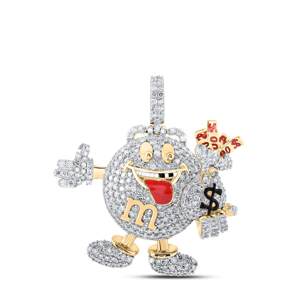 2.96 Ctw Natural Diamond Money Bag Dollar Emoji Pendant in 10k Yellow Gold