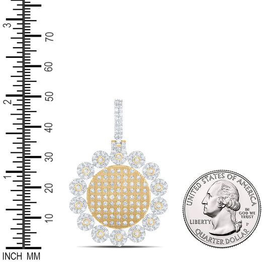3.31 Ctw Natural Diamond Medallion Circular Round Floral Pendant in 10k Yellow Gold