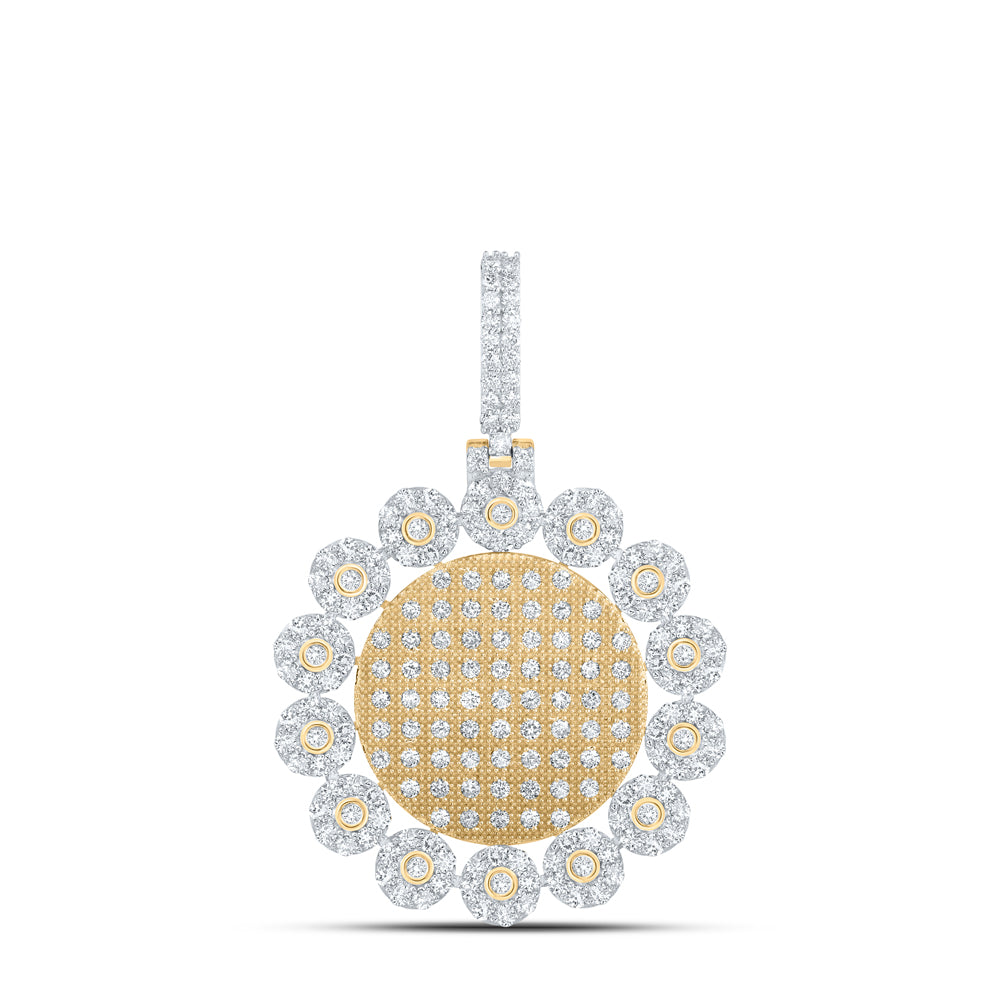 3.31 Ctw Natural Diamond Medallion Circular Round Floral Pendant in 10k Yellow Gold