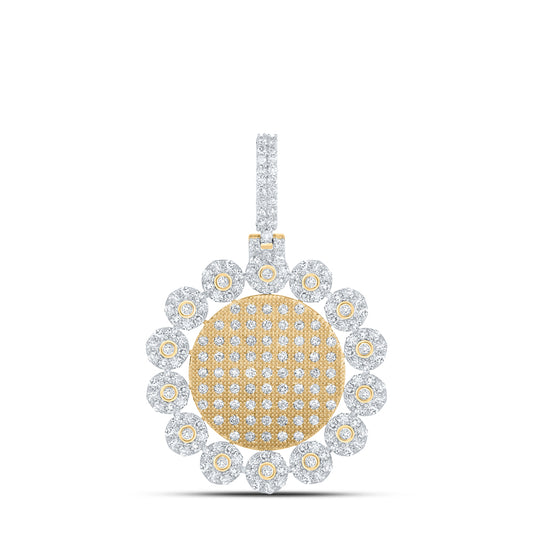 3.31 Ctw Natural Diamond Medallion Circular Round Floral Pendant in 10k Yellow Gold