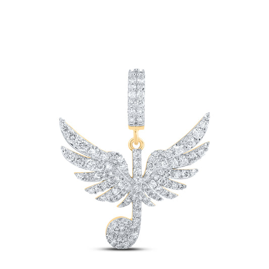 1.01 Ctw Natural Diamond Wing Musical Note Pendant in 10k Yellow Gold