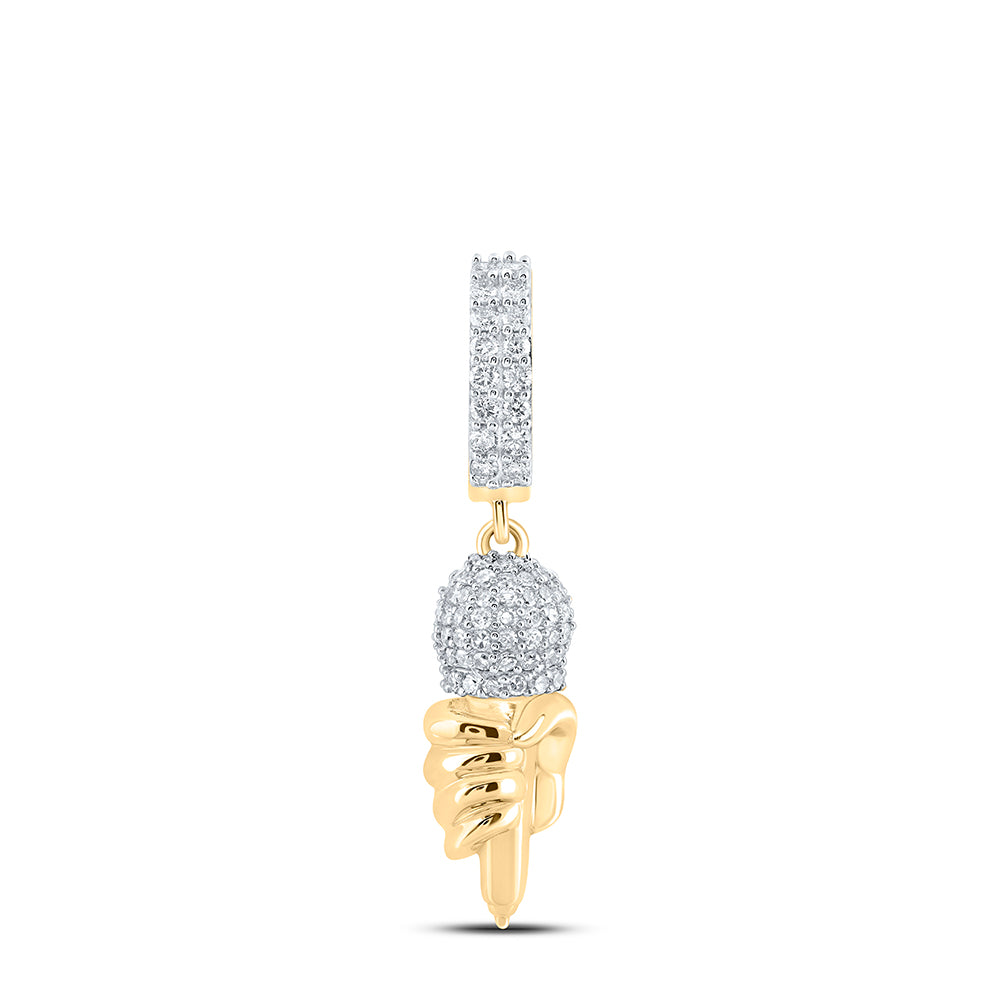 0.7 Ctw Natural Diamond Hand on Microphone Hiphop Pendant in 10k Yellow Gold