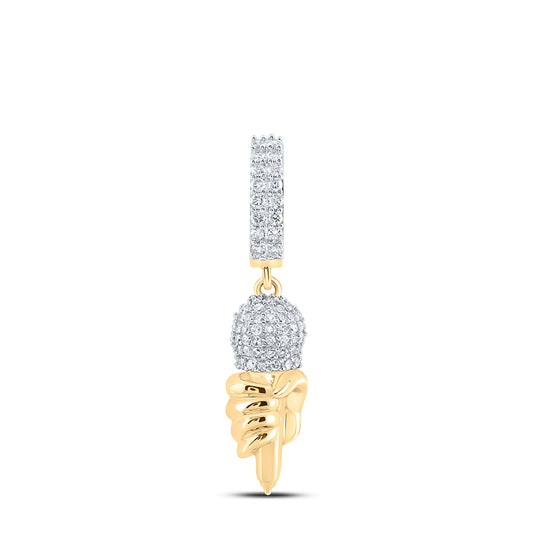 0.7 Ctw Natural Diamond Hand on Microphone Hiphop Pendant in 10k Yellow Gold
