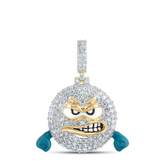 1.82 Ctw Natural Diamond Men's Angry Rage Emoji Hiphop Pendant in 10k Yellow Gold