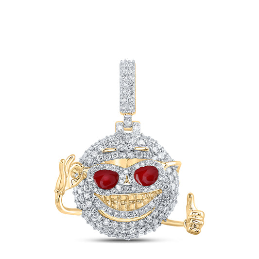 1.65 Ctw Natural Diamond Cool Emoji Pendant in 10k Yellow Gold