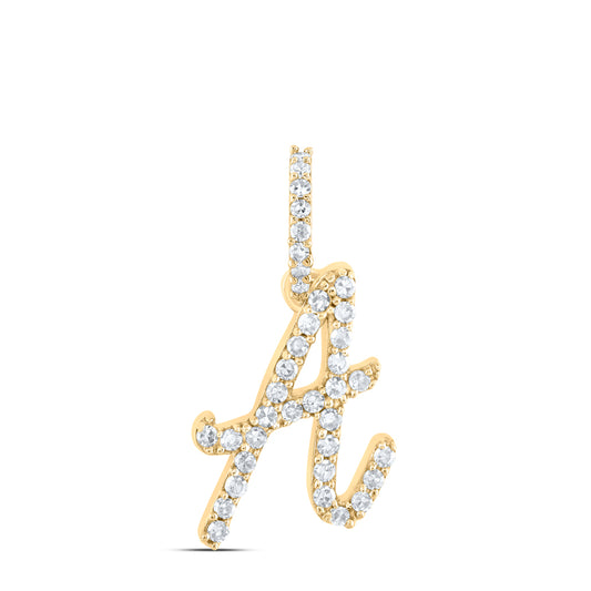 0.15 Ctw Natural Diamond Initial Letter A Pendant in 10k Yellow Gold