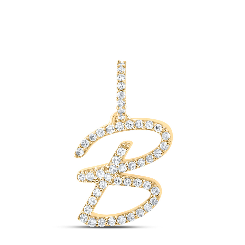 0.21 Ctw Natural Diamond Initial Letter B Pendant in 10k Yellow Gold