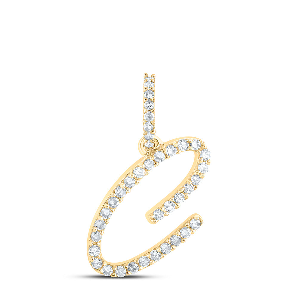0.15 Ctw Natural Diamond Initial Letter C Pendant in 10k Yellow Gold