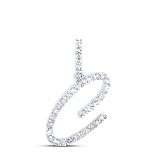 0.15 Ctw Natural Diamond Initial Letter C Pendant in 10k White Gold