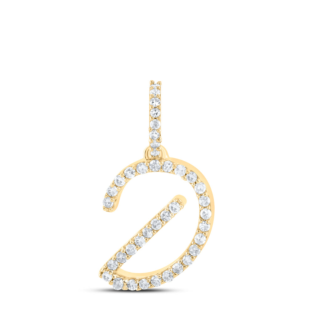 0.16 Ctw Natural Diamond Initial Letter D Pendant in 10k Yellow Gold
