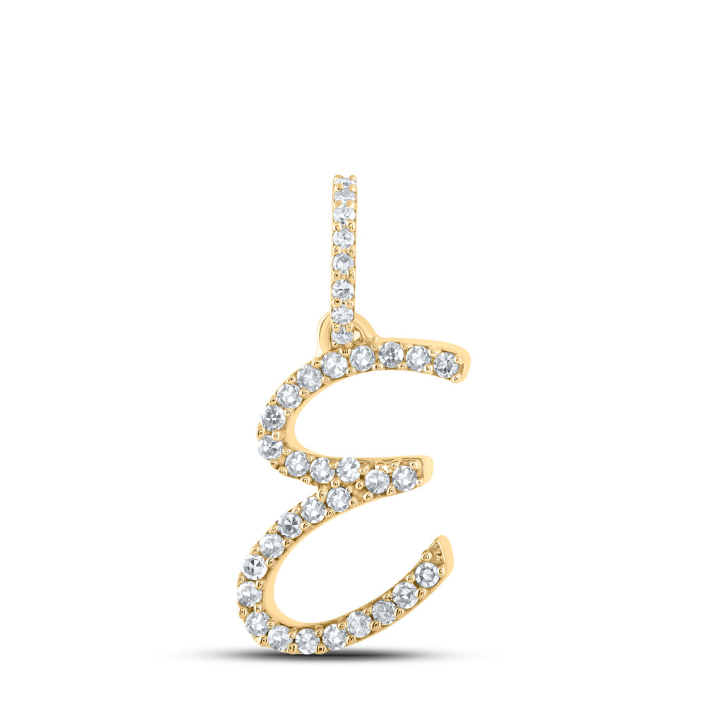 0.14 Ctw Natural Diamond Fashion Initial Letter E Pendant in 10k Yellow Gold