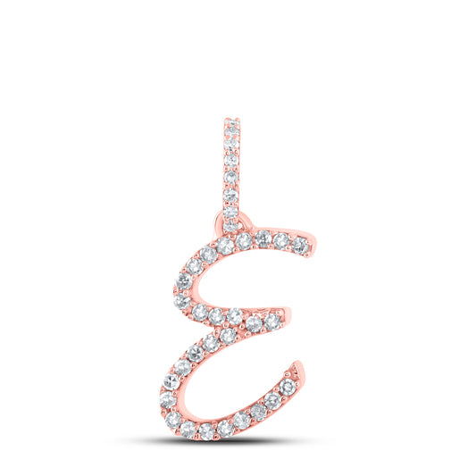 0.14 Ctw Natural Diamond Fashion Initial Letter E Pendant in 10k Rose Gold