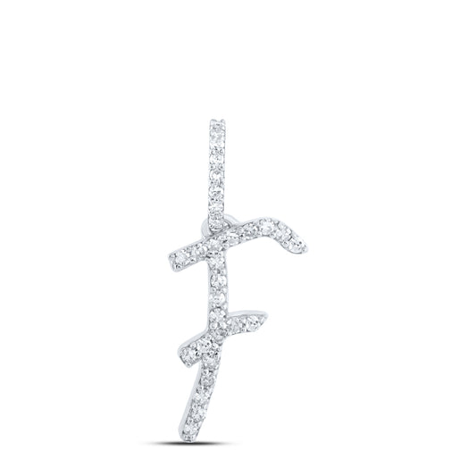 0.12 Ctw Natural Diamond Initial Letter F Pendant in 10k White Gold