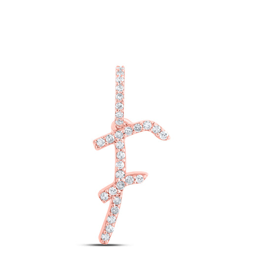 0.12 Ctw Natural Diamond Initial Letter F Pendant in 10k Rose Gold