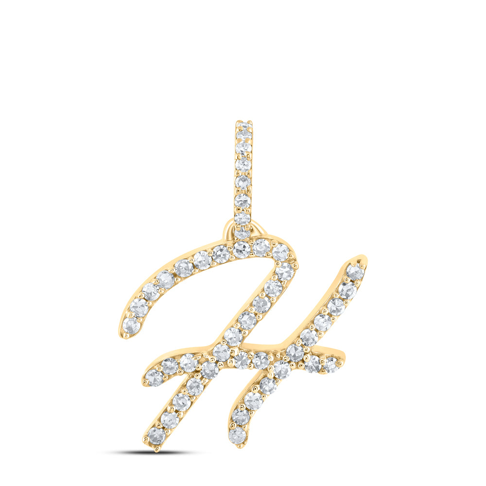 0.19 Ctw Natural Diamond Initial Letter H Pendant in 10k Yellow Gold