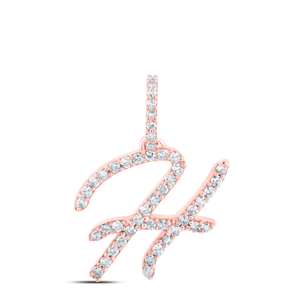 0.19 Ctw Natural Diamond Initial Letter H Pendant in 10k Rose Gold